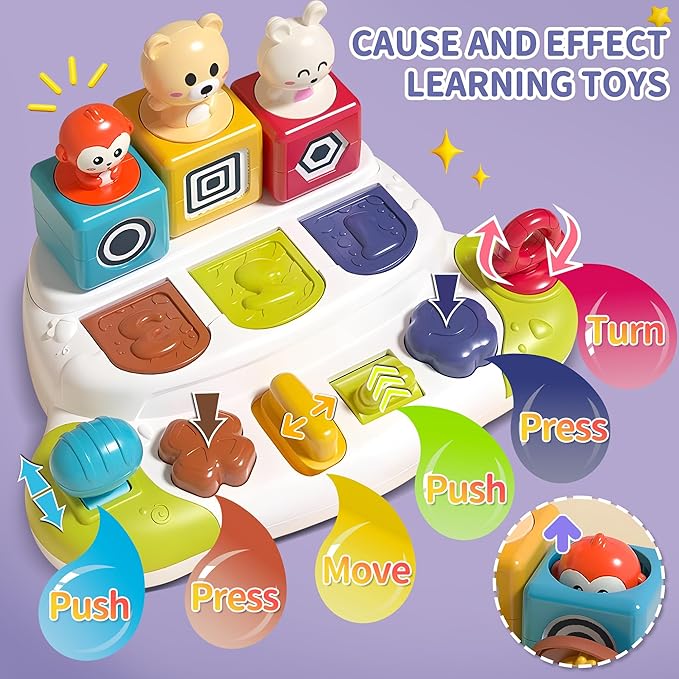 Pop Up Animals Toy with Buttons, Montessori Toys for Babies Cause and Effect Baby Toy Educational Toys 12-18 Months, 2025 for Boys Girls