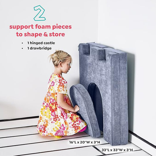 Yourigami Kids and Toddler Play Castle, Playroom Couch Add-On Set, Durable Modular Design, Blue Lagoon