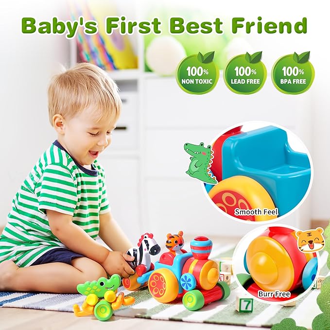 Toddler Toys for 1 Year Old Boy Gifts: Learning Animal Train Set for 1 2 3 Old Boy and Girl, Forest-Themed Push Car Baby Toy for 12-18 Months, 1st First Birthday Gifts for Toddlers 1-2