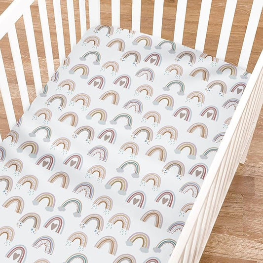 Boho Rainbows Hearts Baby Crib Sheets Boy Girl 52"x28" Colorful Rainbow Cloud Star Soft Breathable Crib Mattress Cover Rainbow Lovers Gift Fitted Baby Sheet for Standard Crib and Toddler Bed Mattress