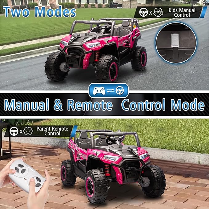 24V Car for Kids, 4WD Ride on Electric Cars, 4x4 Battery Powered Electric UTV for Boys Girls, 3 Speeds Off Road Truck with Bluetooth (Pink)