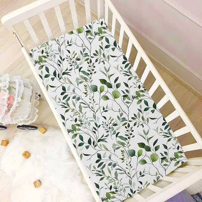 Baby Crib Sheets Fitted Crib Sheet Standard Crib and Toddler Mattress for Boys Girls 39 * 27in Pink Starfish Shell Pattern (Eucalyptus Leave Branch Pattern, Small)