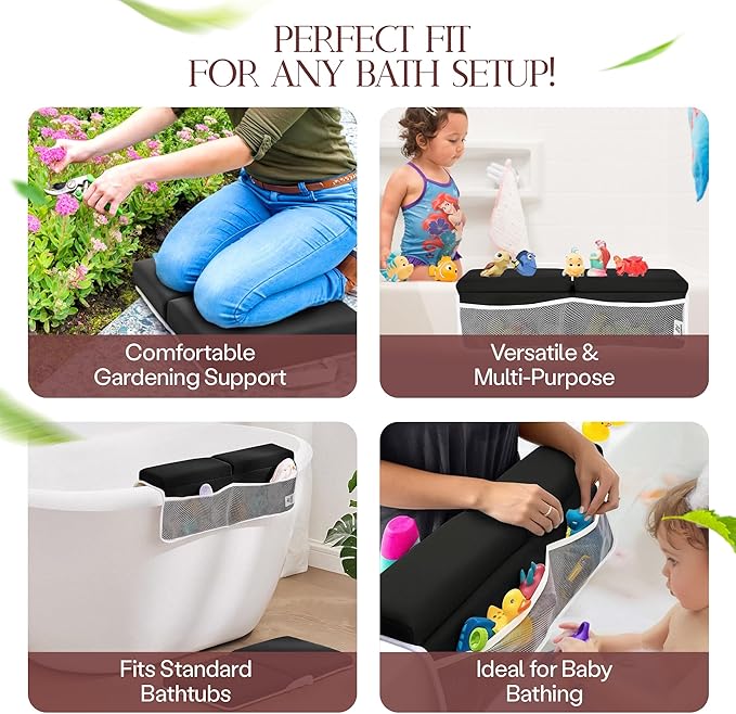 Baby Bath Kneeler & Elbow Rest Pad Set | Extra Thick 1.5” Foam That Relieves Knee & Elbow Pressure | Non-Slip Suction Stability | Machine Washable, Quick-Dry | Brush & Washcloth Gift Included
