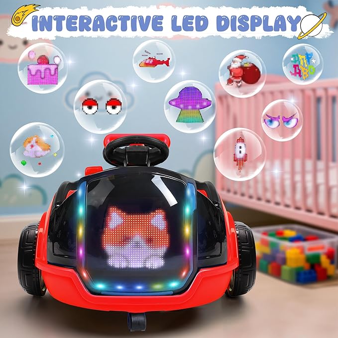 ANPABO 3-in-1 Electric Push Ride On Car, 12V Kids Ride On Toy w/Remote Control, 360° Spin, LED Display, 5-Point Safety Belt, Colorful LED Light, Music Player, Push Car for Toddler Ages 1-3 (Red)