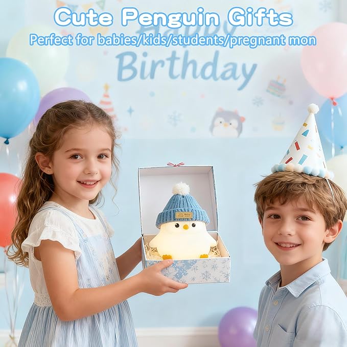 Penguin Lamp with Knit Hat,Cute Penguin Night Light,Safe Soft Silicone,Dimmable Nursery Nightlight, Squishy Animal Lamp,Room Decor,White Elephant Gifts for Kids /Boys Girls Baby,Valentine's Day Gift