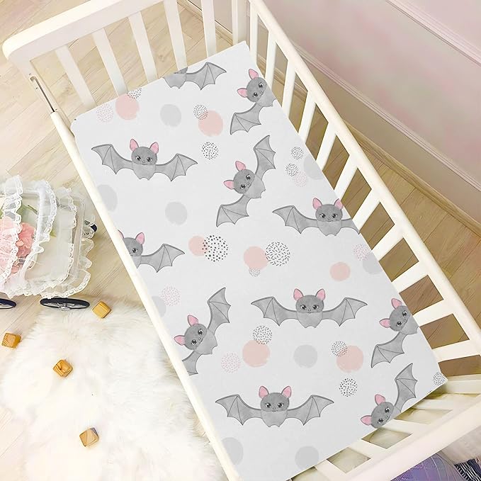 Halloween Cute Bats Crib Sheets Soft Breathable Fitted Baby Crib Sheets Mattress Cover for Girl Boys, 52" x 28" x 9"