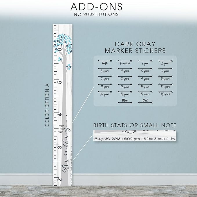 Wooden Kids Growth Height Chart Ruler for Boys and Girls Painted or Engraved (Floral Tree)