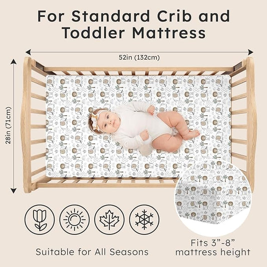 Baby Crib Sheets for Boys Girls Neutral, 2 Pack Crib Mattress Sheet for Standard Crib and Toddler Mattress, Super Soft Breathable Fitted Crib Sheet, 52" x 28"