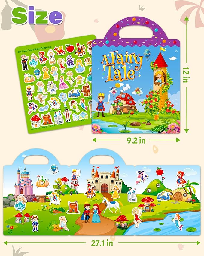 Benresive Reusable Sticker Books for Toddlers, Fun Travel Stickers for Kids, Toddler Sticker Book, Crafts Activities for Toddlers, 3 and Up Birthady Gifts - Fairy
