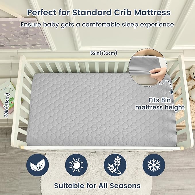 david's kids 2 Pack 52''x28'' Waterproof Crib Mattress Protector Pad Cover Stretch up to 8", Fitted Standard Crib and Toddler Mattresses, Soft and Breathable for Boys Girls, Grey & Sage Green