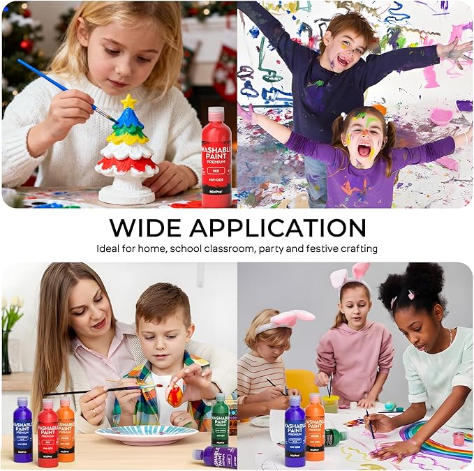 Nicpro 8 Colors Washable Paint Set for Kid (4oz,120 ml), Acrylic Bulk Paint Supplies Non Toxic Children Tempera Paint, Easy Clean Finger Paint for Art Craft DIY, Poster, School, Home,Classroom, Party