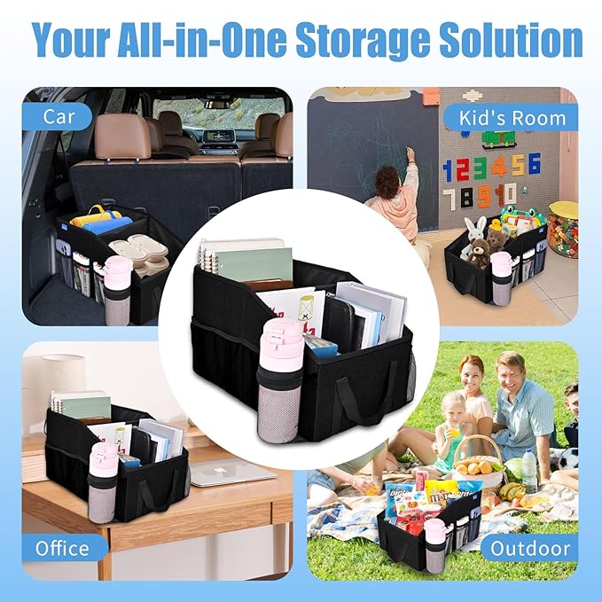Ldex Car Seat Organizer for Back Seat Front Seat Between Seats,Car Storage Organizer for Kids with Multi- Pockets，Collapsible,cup Holders, Removable Dividers(Black)