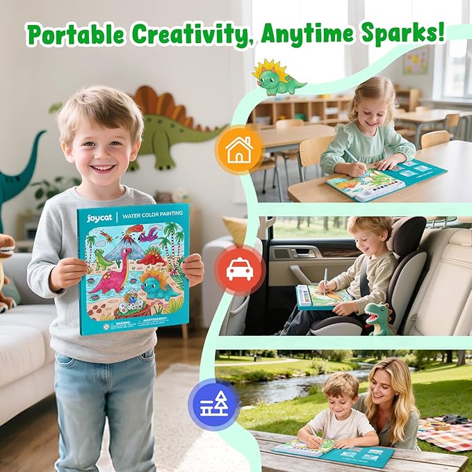 JoyCat Paint with Water Coloring Books for Toddlers, Watercolor Painting Sets for Kids Ages 3-5 4-8, Arts and Crafts Drawing Activities Toy Birthday Gift for Boys Girls (Dinosaurs)