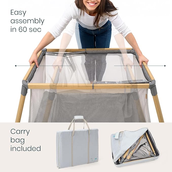 Tutti Bambini CoZee® Go 3-in-1 Bassinet, Baby Playpen & Travel Crib with Mattress Included - Lightweight, Breathable & Foldable Baby Play Pen from Birth to 3 Years (Oak & Charcoal)