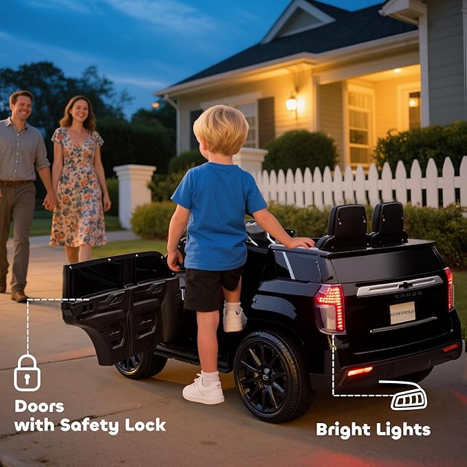 Aosom Licensed Chevrolet Tahoe Ride On Car, 12V 7AH Battery Power Ride On Toy with Parent Remote Control, LED Lights, Music, 4 Wheeler Suspension, 3 Speeds, Kids Electric Vehicle for Aged 3+, Black