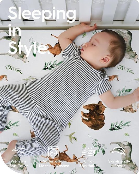 Premium Soft Crib Sheets for Boys, Ultra Breathable Crib Fitted Sheet, Super Stretchy Baby Bed Sheets 28''x52''x9'' Extra Deep Pocket