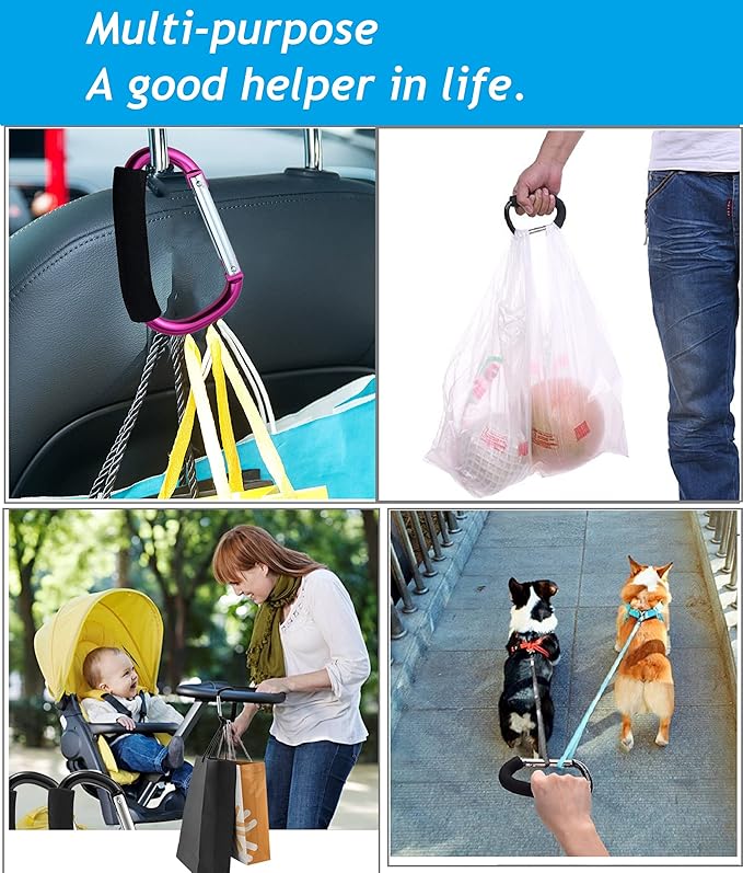 Stroller Hooks by Baby,2 pcs Carabiner Stroller Hook Organizer for Hanging Purses, Diaper Bag, Shopping Bags. Clip Fits Single/Twin Travel Systems, Car Seats and Joggers (Blue)