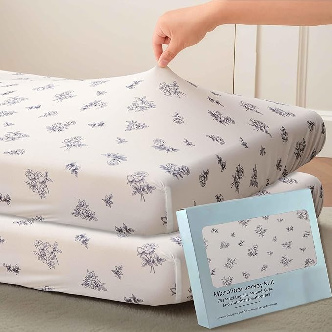 SDY Jersey Crib Sheets for Baby Boys and Girls,52”x28”x8, 2 Pack,Neutral Flower Standard Oval/Retangle Fitted Crib Sheets for Toddler,Super Soft Breathable