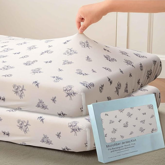 SDY Jersey Crib Sheets for Baby Boys and Girls,52”x28”x8, 2 Pack,Neutral Flower Standard Oval/Retangle Fitted Crib Sheets for Toddler,Super Soft Breathable