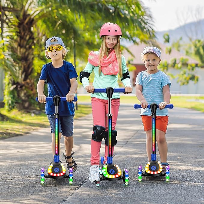 2-in-1 Adjustable Kick Scooter for Kids 3-5 (Suitable 3-12 Years),5-Level Handlebar & Removable Seat, LED Light-Up Wheels, Wide Deck, Foldable Design for Indoor/Outdoor Use - Girls & Boys