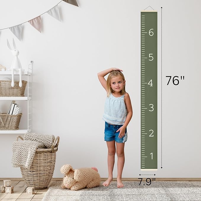 Morxy Canvas Growth Chart for Kids - Unisex Kids Room Wall Decor - Measuring Height Chart- Wall Tape with Height Chart for Kids (Canvas, Plain Olive)