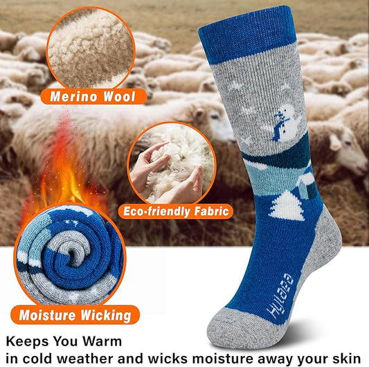 Hylaea Merino Wool Ski Socks Kids, Knee-high Warm Thermal Snowboard Skating Socks for Boys Girls Toddler