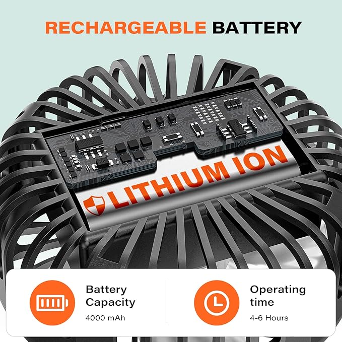 A2C Portable Stroller Fan [Rechargeable 4000mAh Battery, 3 Speeds, Flexible Base] Rotatable Travel Essentials for Handle Bar, Handheld Personal Cooling Fans for Gym Treadmill Peloton Bike/Camping/Gift