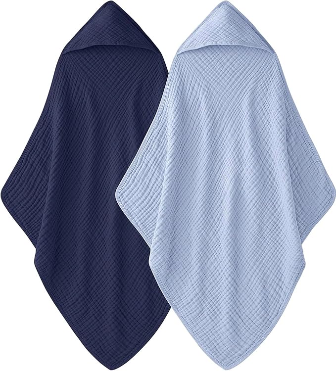 Hooded Baby Towels – Pack of 2 | 100% Muslin Cotton 35x35 in Larger for Better Comfort | Soft & Absorbent Newborn Bath Towel | Large Baby Hooded Towels for Boys & Girls | Baby Shower | Better Quality