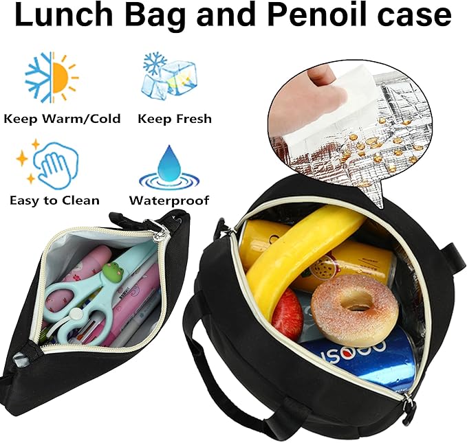 QHRIDS School Backpack for Girls, 3PCS Laptop Backpack 15.6 Inch with Lunch Box Pencil Pouch Set for Kids Teens Elementary Middle High School College Bookbag Student Casual Travel Daypack,Black Beige