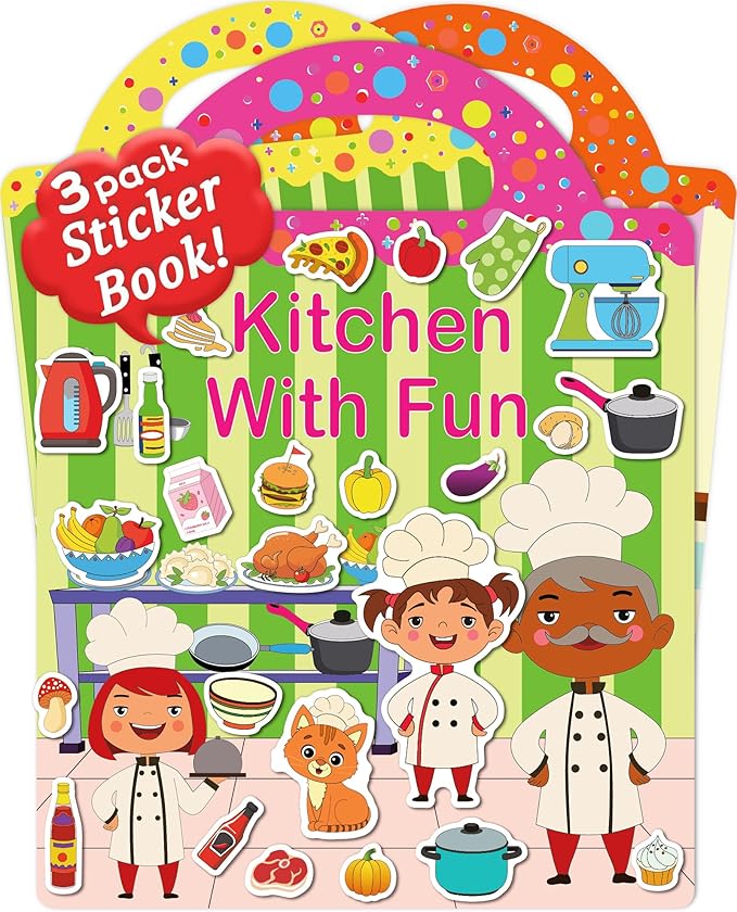 Benresive Reusable Sticker Books for Toddlers, 3 Sets Travel Stickers for Kids, Toddler Sticker Book, Crafts Activities for Toddlers, 3 and Up Birthday Gifts Travel Toys