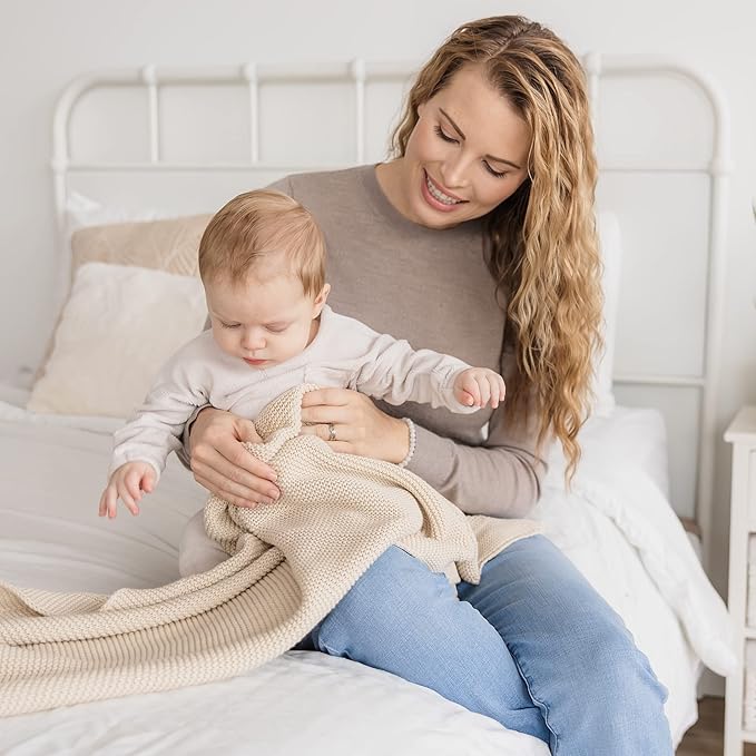 Natemia 100% Organic Cotton Knitted Baby Receiving Blanket for Newborn, Infant & Toddler – Ultra Soft 30" x 40" Crib, Stroller & Nap Time Cover for Boys and Girls – Baby Cotton Blanket
