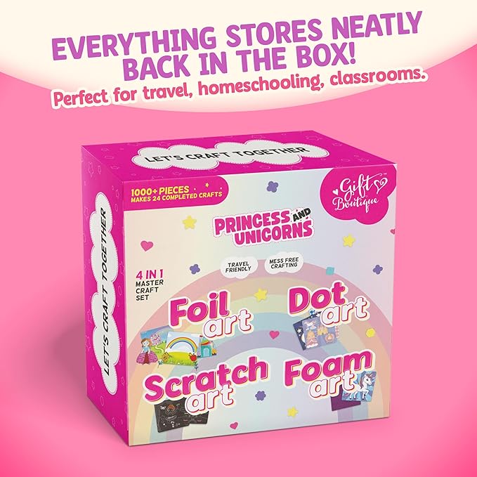 Unicorn Princess Craft Kit for Girls | 24 Kids Arts and Crafts Project Activities Set | Dot Foam Scratch Foil Art Stocking Stuffers | Birthday Holiday Christmas Gift Toys for Girls Ages 4-8 Years Old