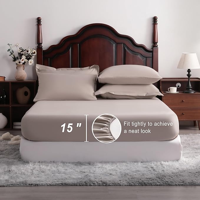 NTBAY King Comforter Set with Sheets, 7 Pieces Soft and Breathable King Bedding Set, Bed in a Bag, Down Alternative Comforter Set Solid Color All Season, King Bedding Set, Taupe