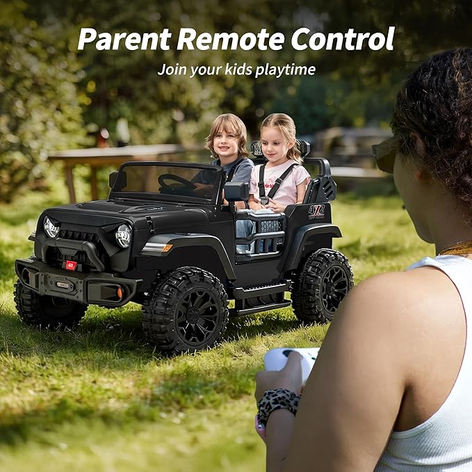 2 Seater Ride on Car Toy, 12V Electric Car for Kids 4-8 with Remote Control, Capacity 150 lb, LED Light - Black