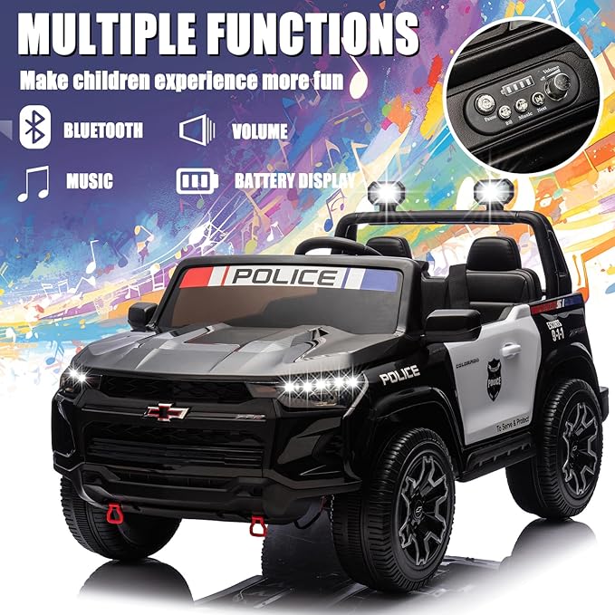 POSTACK 24 Volt Ride on Toys with Parental Remote, 4WD Battery Powered Electric Power 4 Wheels for Toddlers, Kids Ride on UTV Truck Kids Cars to Drive with Bluetooth LED Lights, Police Black