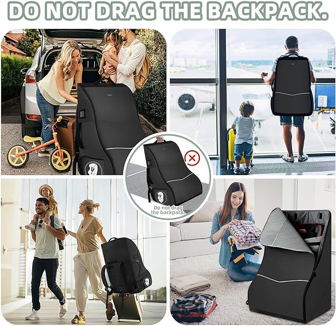 DerBiedersinn Car Seat Travel Bag for Airplane – Waterproof Heavy Duty Carseat Backpack for Gate Check or Airport Travel – Fits Infant, Convertible & Booster Seats, Black