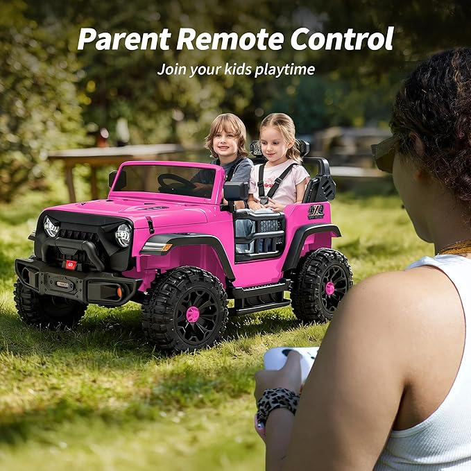 2 Seater Ride on Car Toy, 24V 4WD Electric Car for Kids 4-8 with Remote Control, 4x200W Motors, Capacity 150 lb - Hot Pink
