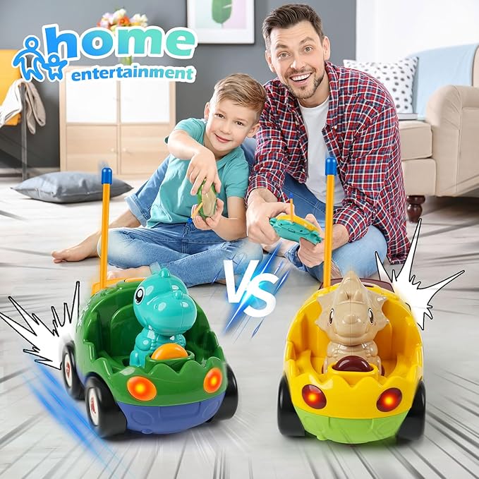 Remote Control Dinosaur Car Toys for Toddler Kids - Best Birthday Gifts for Boys Ages 2 3 4 5 Years Old, 2-Pack Toys for Toddlers 18+ Months with Lights and Music