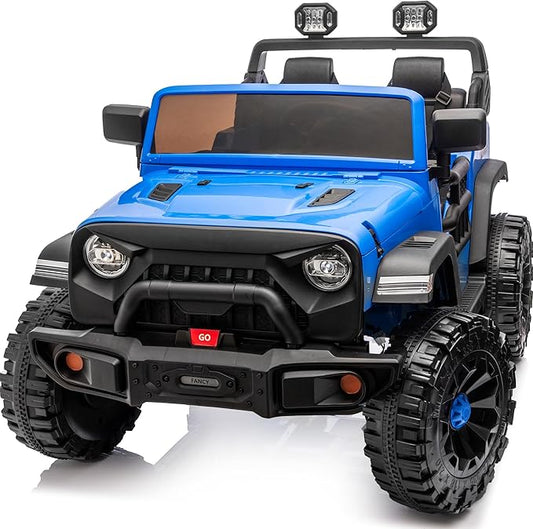 2 Seater Ride on Car Toy, 12V Electric Car for Kids 4-8 with Remote Control, Capacity 150 lb, LED Light - Blue
