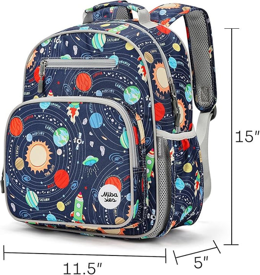 mibasies Boys Backpack 5-8: Lightweight Kids Backpacks Boys - Boy Bookbag for Elementary School - Galaxy LightGray