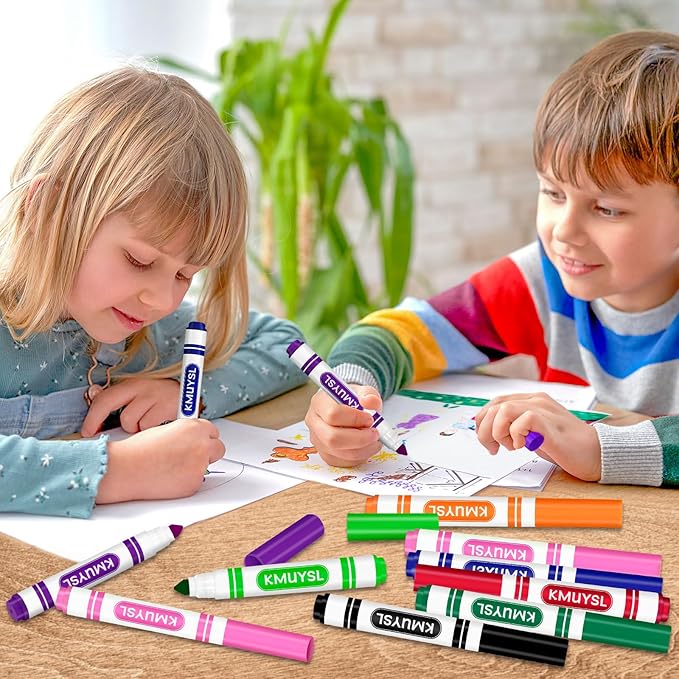 KMUYSL 200 Count Washable Markers Bulk, 10 Assorted Colors - Broad Line Conical Tip Coloring Markers for Kids, School Art Supplies & Back to School Supplies, Teacher Classroom Must Haves