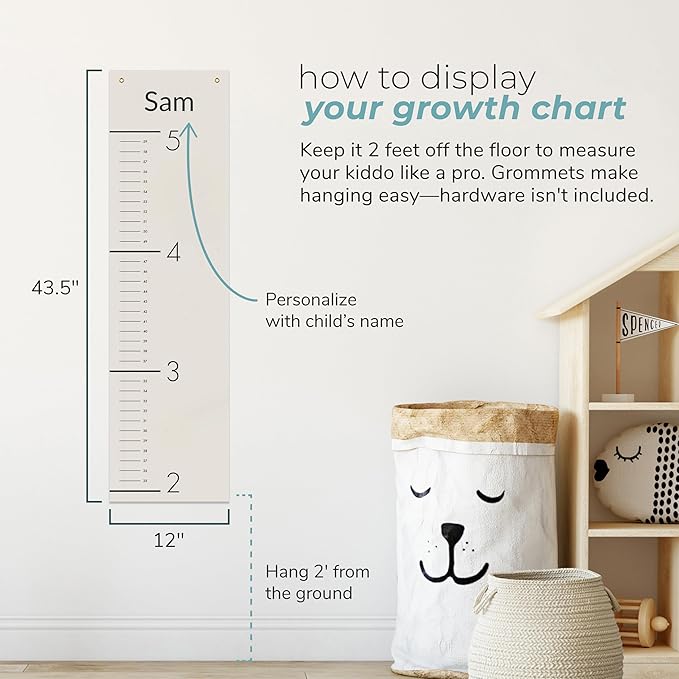 Prints Next Day – Custom Kids Ruler Growth Chart 12" x 43.5" – Personalized with Name and Color – Height Chart for Wall – Baby & Toddler Room Decor – Birthday– PVC-Free – Printed in USA