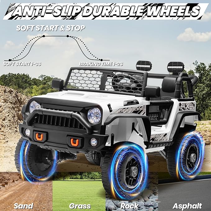 24V XL 2 Seater Ride On Toys for Big Kids, 4WD/2WD Switchable 800W Electric Truck w/20'' Wide Seat, Remote Control, 4-Wheeler Suspension, Xmas & Birthday Gift Ideas for Boys Girls, White