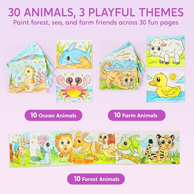 Klever Kits Paint with Water Coloring Books, Arts and Crafts for Kids Ages 3-8, Mess Free Painting for Toddlers Glow in the Dark, Travel Drawing Toys Gifts for Girls Boys - Ocean Farm Forest by JOVA