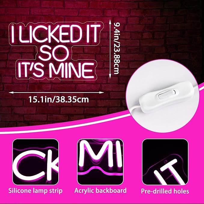 Pink Text Neon Sign for Wall Decor Its Mine LED Neon Light Sign Funny Signs Pink Room Decor for Wedding Party Valentine'Day Gifts for Husband Wife Boysfriend Size 15.2 * 9.4in(GLND367)