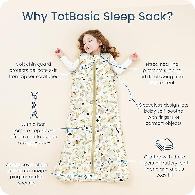 Toddler Sleep Sack 2t-3t-4t, 1.0 TOG Sleep Sack with Sleeveless, Cozy Premium Baby Wearable Blanket with 2-way Safe Zipper All Season Sleeping Bags, 1-pack