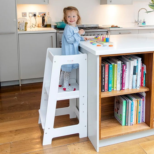 Stepup Baby Toddler Step Stool - Adjustable Height Kids Helper Step Stool, Durable, Non-Slip Platform for Bathroom Sink & Kitchen Counter, Toddler Tower for Exploration and Growth - White