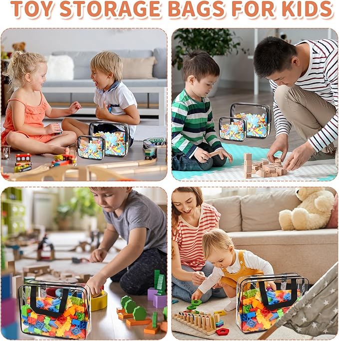18 Packs Toy Storage Bags with Labels, Clear PVC Puzzle Storage Bags, Waterproof Travel Toy Organizer Bags with Zipper for Building Blocks Kids Books (3 Size)