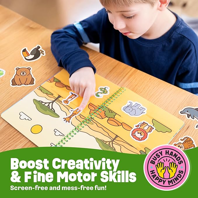 Reusable Sticker Book - Animals - 50 Jelly Stickers for Toddlers & Kids 3-5: Fun Travel Toys, Kids Travel Activities & Easter Gifts for Kids - Sticker Books for Toddlers 3 Years Old 1-3 2-4