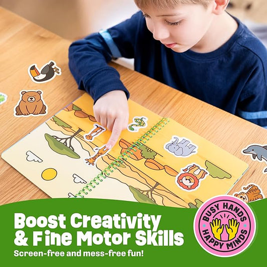 Reusable Sticker Book - Animals - 50 Jelly Stickers for Toddlers & Kids 3-5: Fun Travel Toys, Kids Travel Activities & Easter Gifts for Kids - Sticker Books for Toddlers 3 Years Old 1-3 2-4